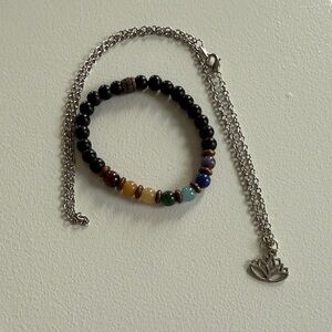 Chakra Bracelet and Lotus Charm Necklace